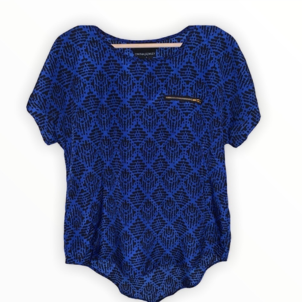 EUC Cynthia Rowley Blue/Black Scoopneck Blouse